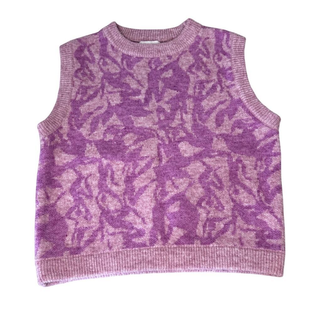 FRNCH Paris Pink Fuchsia Floral Jacquard Knit Sweater Vest Women's Size Small
